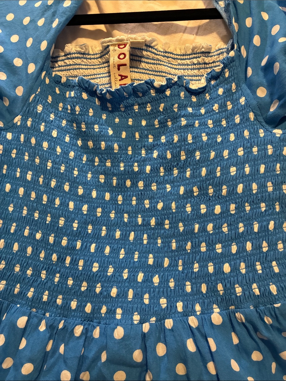 Blue Polka Dot Smocked Maxi Dress - Picture 4 of 8